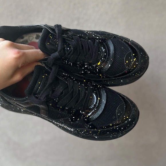 Love Moschino Women's Black Heart Sneakers Colorful Paint Limited Edition - Picture 3 of 5